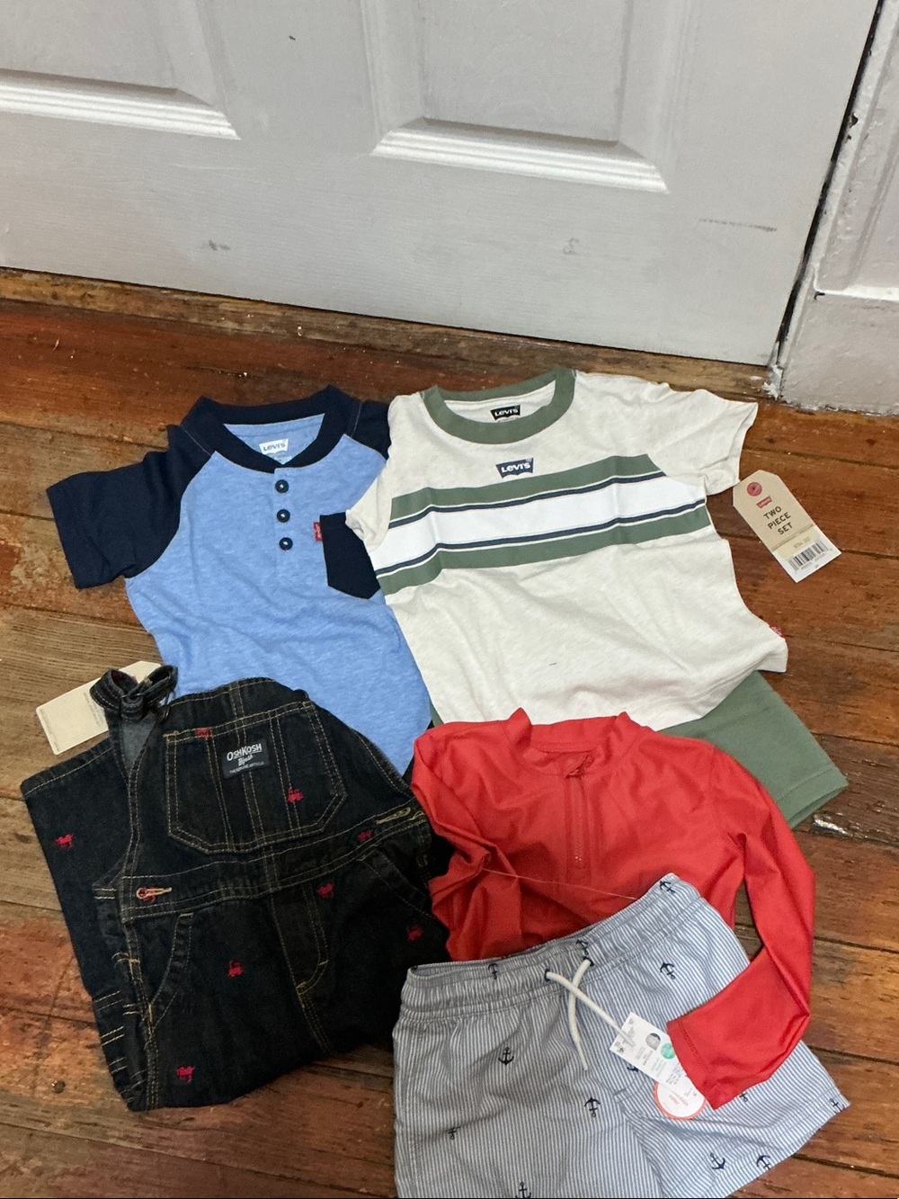 Levi's Cream Tee with Green & Navy Stripes - Levi's Kids